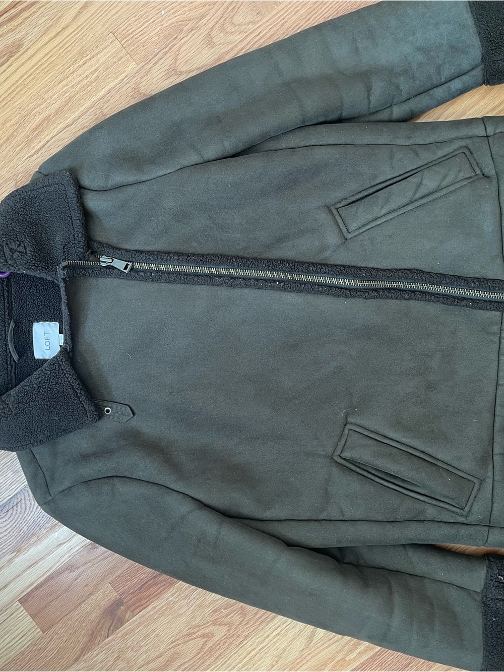 LOFT Green Faux-Shearling Bomber Jacket XL - Picture 2 of 3